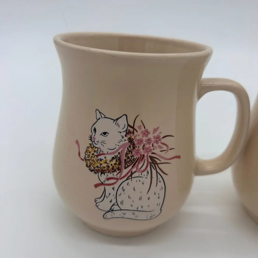 Vtg Lot (2)‎ CBK 1987 Cat Mugs Coffee Tea  Ceramic cups Kitty Floral Cute